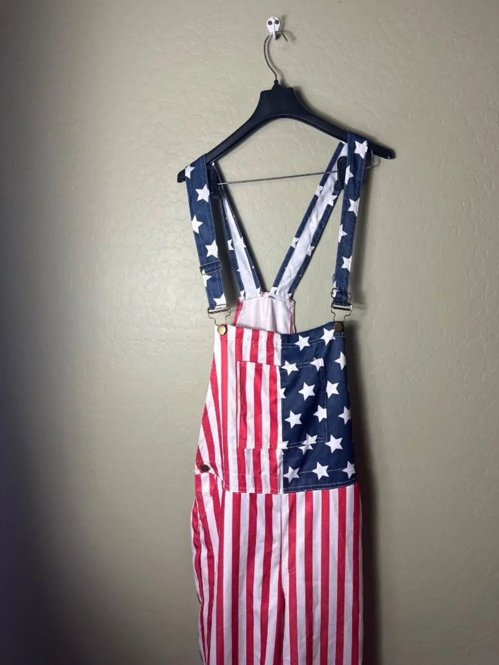 Esiaphia Men's American Flag Overalls (Small) Red White Blue